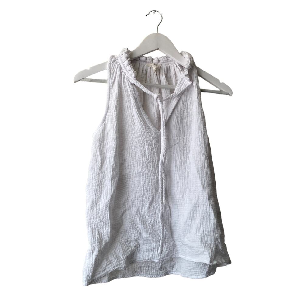 Joie Womens White 100% Cotton Sleeveless V-neck Gauzy Top w Drawstring - Size S